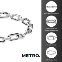 Paperclip Link Black Spinel Bracelet in Sterling Silver, 8.5"