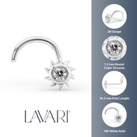 14K Cubic Zirconia Sun Curved Nose Ring - 20G