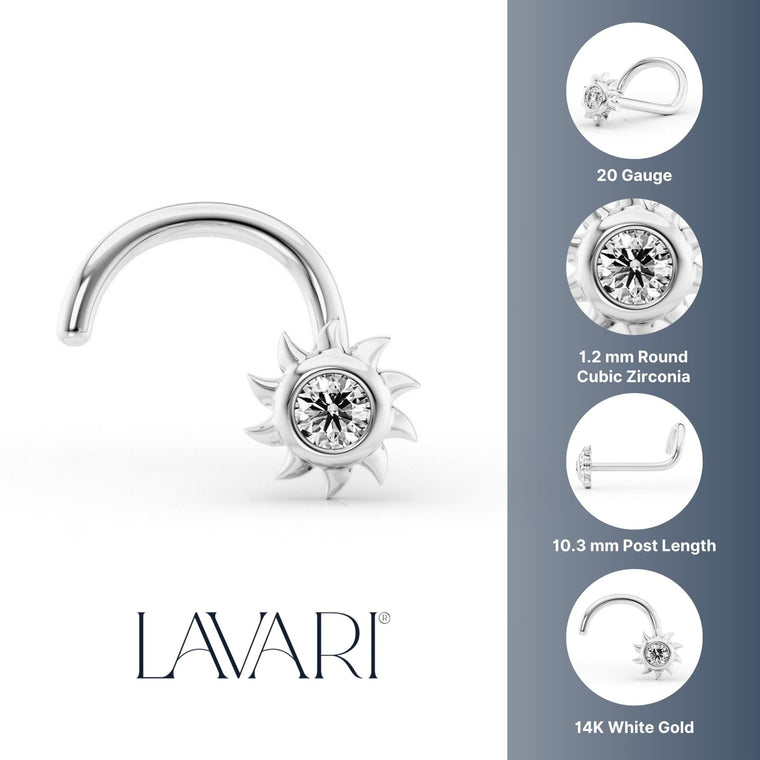 14K Cubic Zirconia Sun Curved Nose Ring - 20G