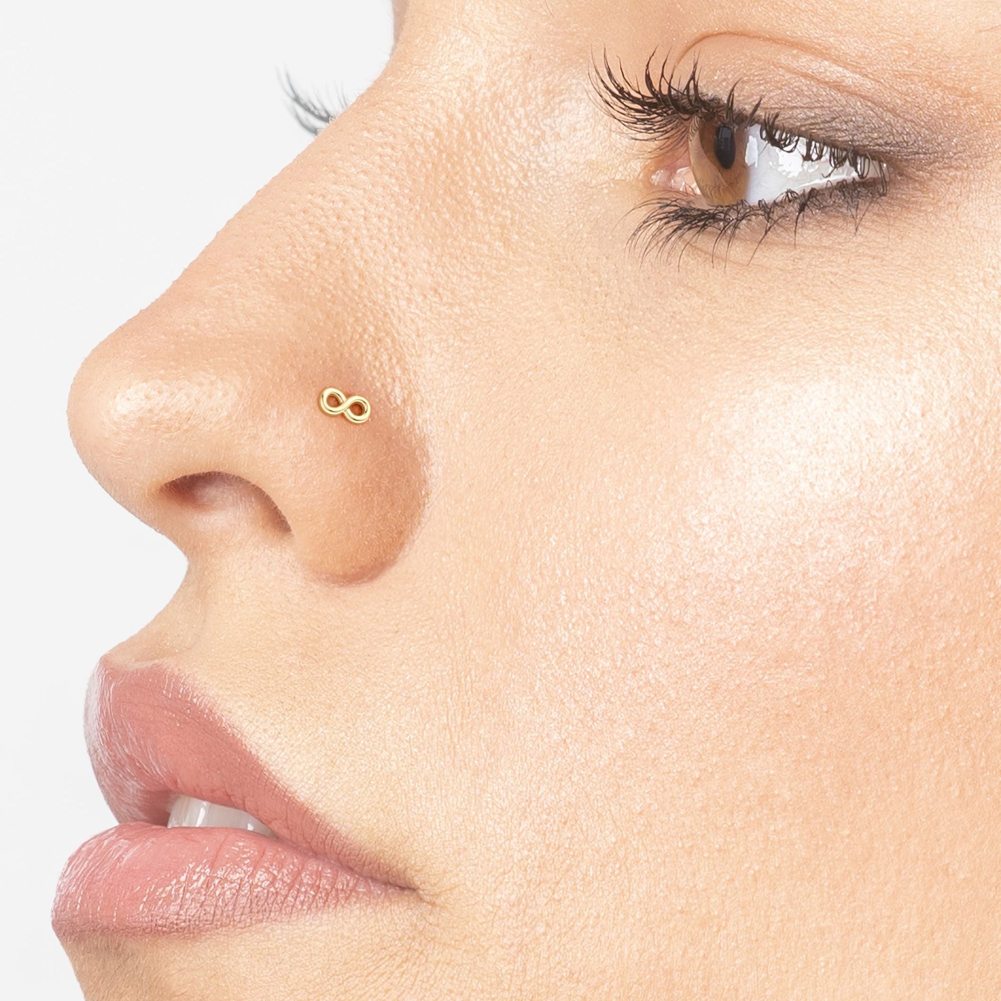 14K Screw Infinity Curved Nose Ring - 20G