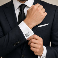 Black Resin Rectangle Cufflinks in Stainless Steel
