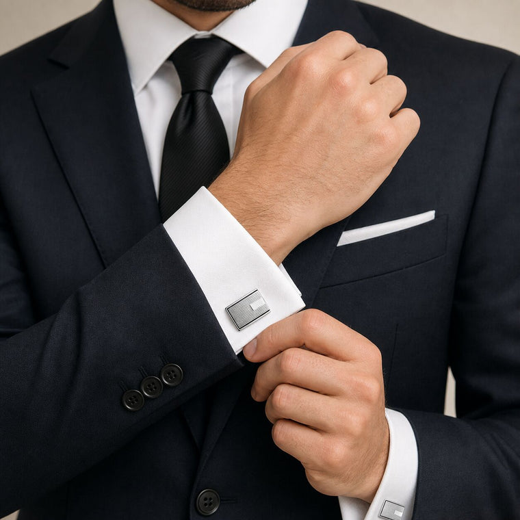 Black Resin Rectangle Cufflinks in Stainless Steel