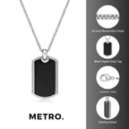 Men’s Black Agate Dog Tag Pendant in Stainless Steel