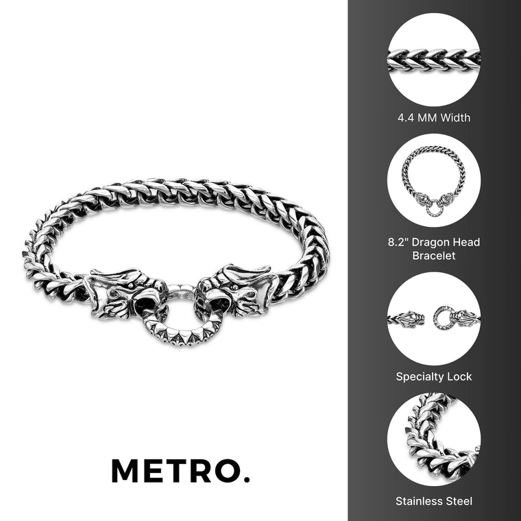 Dragon Head Bracelet in Antique Black Finish Stainless Steel