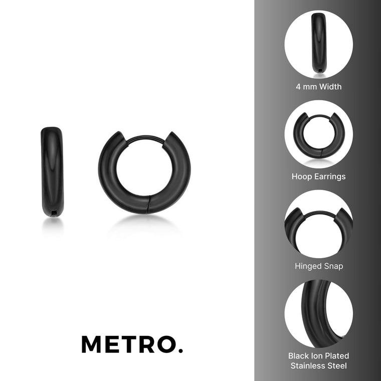 Plain Hoop Earring in Black Ion Plated Stainless Steel