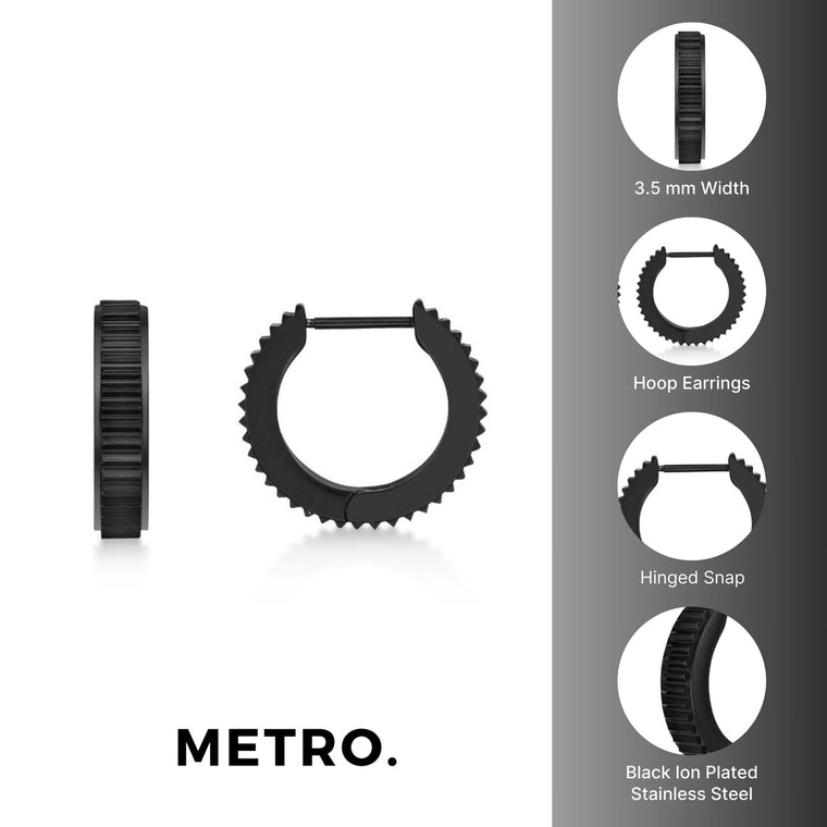 Ridged Hoop Earring in Black Ion Plated Stainless Steel