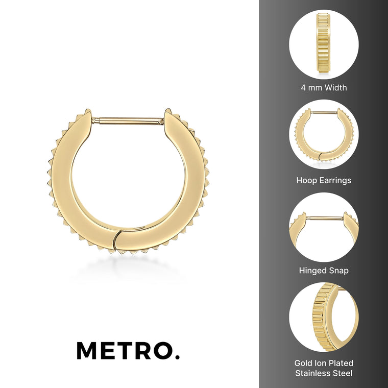 Ridged Hoop Earring in Gold Ion Plated Stainless Steel