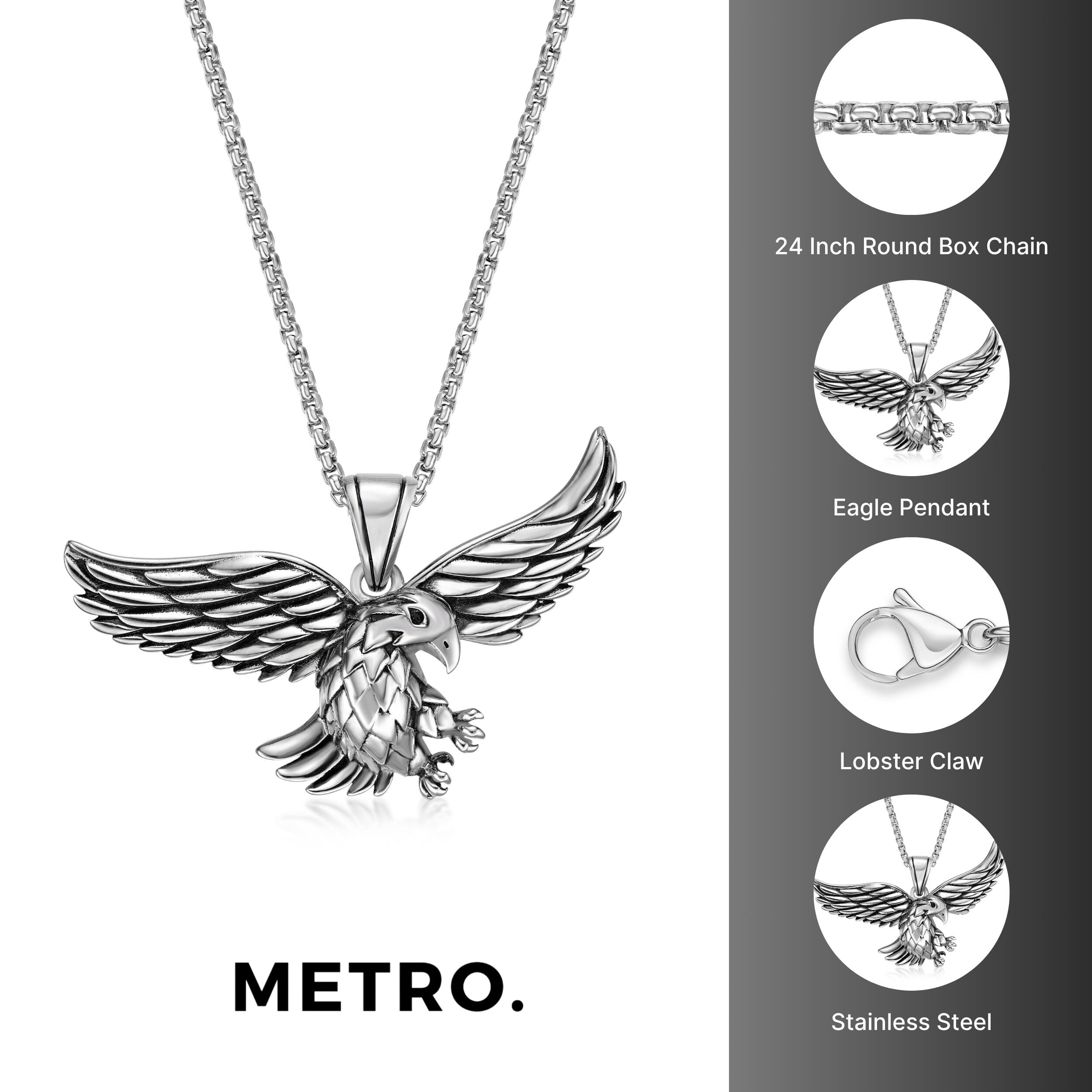 Eagle Wingspan Pendant in Stainless Steel