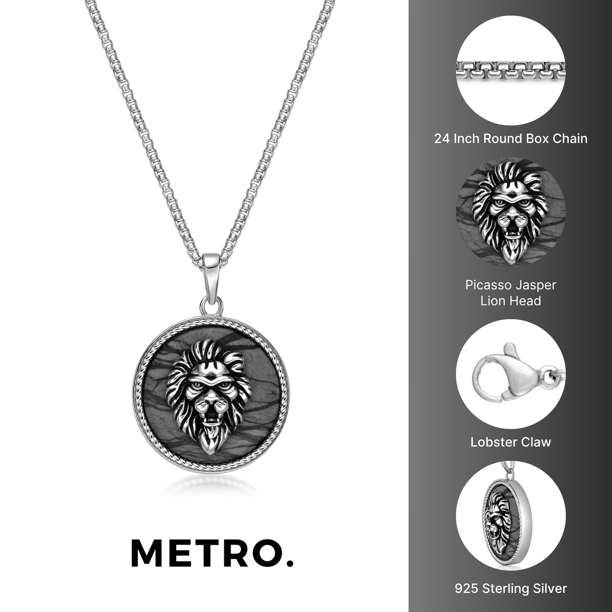 Men's Picasso Jasper Lion Medallion Pendant in Stainless Steel