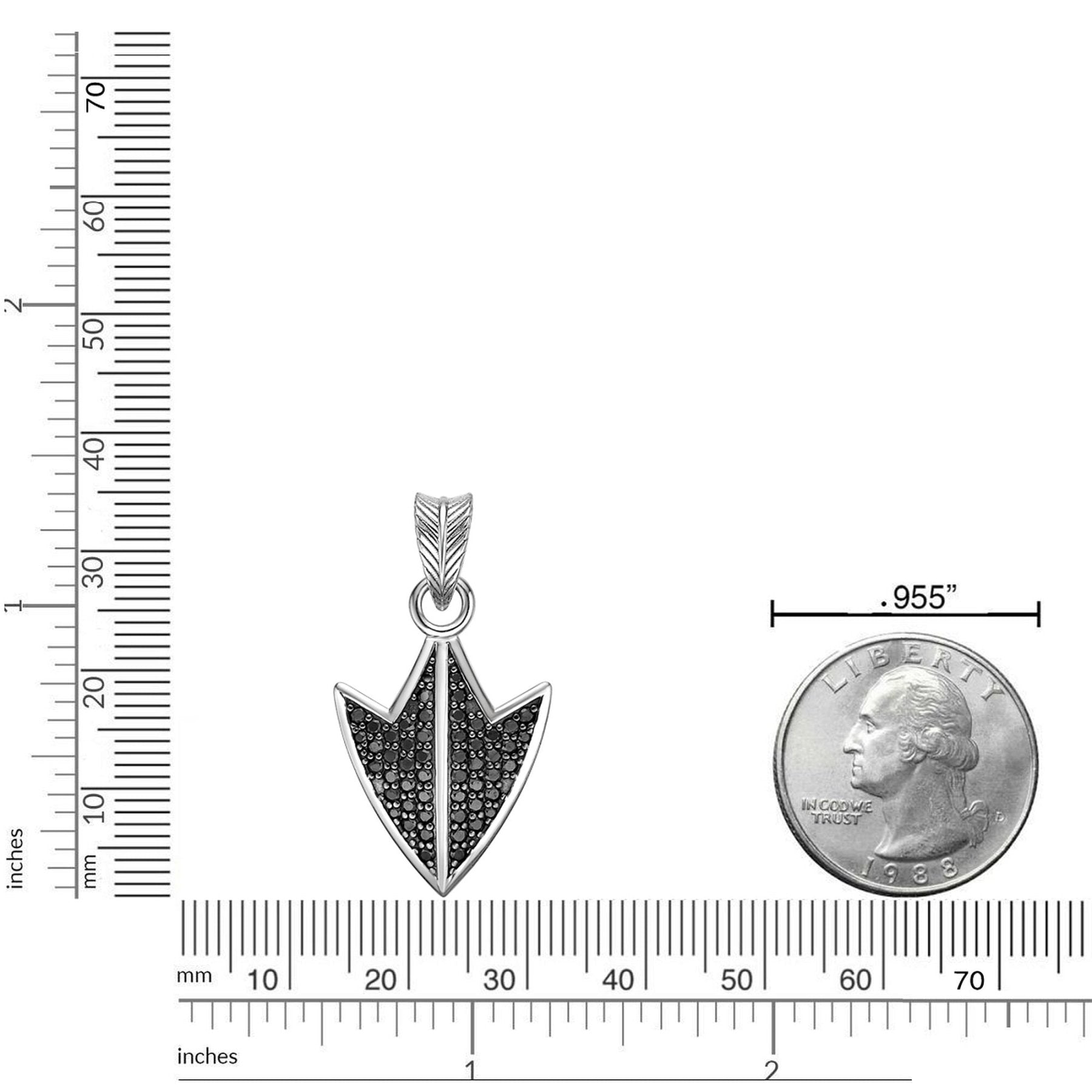 Men’s Arrowhead Pendant with Black Spinel in Sterling Silver