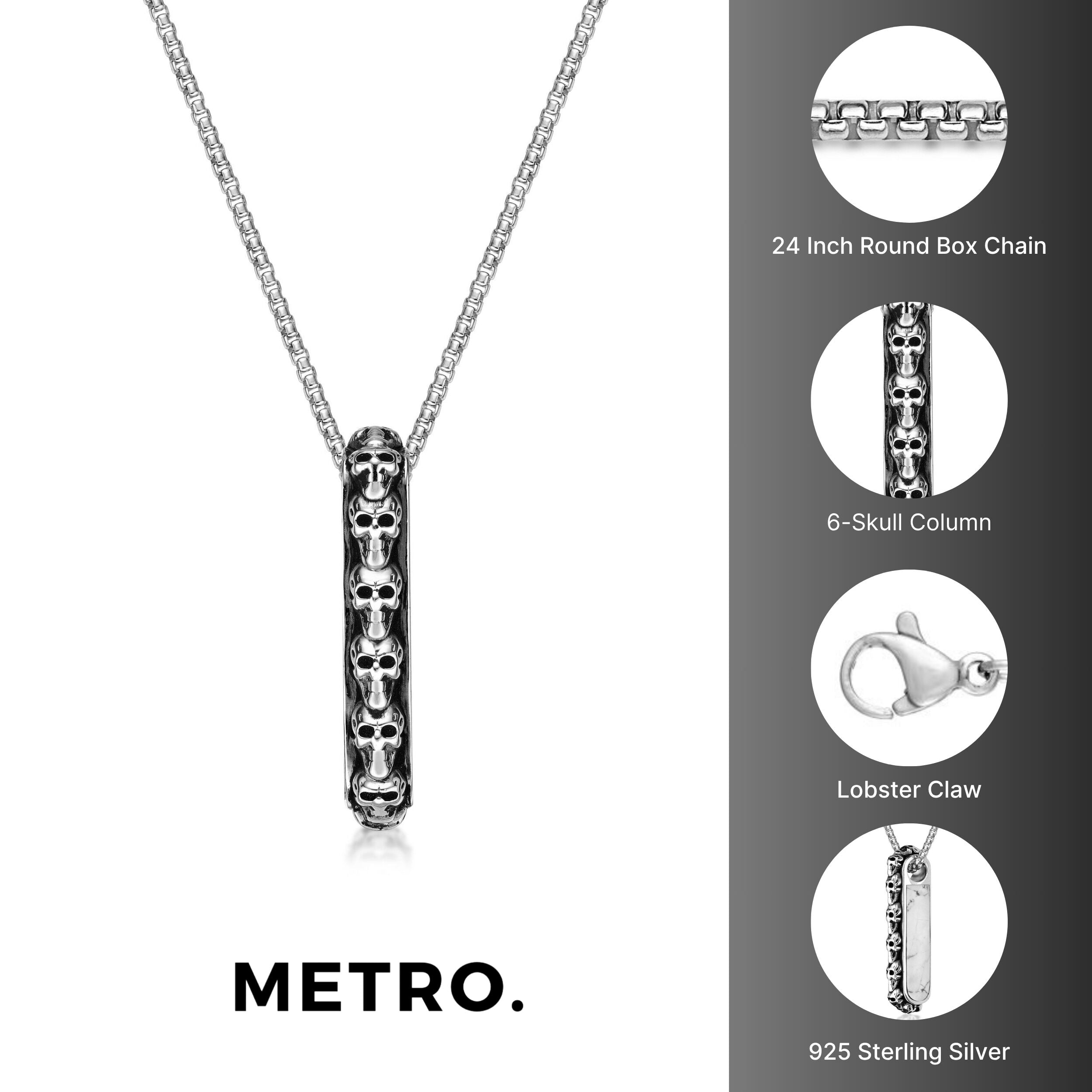 Men's Skull Pendant with Howlite Accent in Sterling Silver