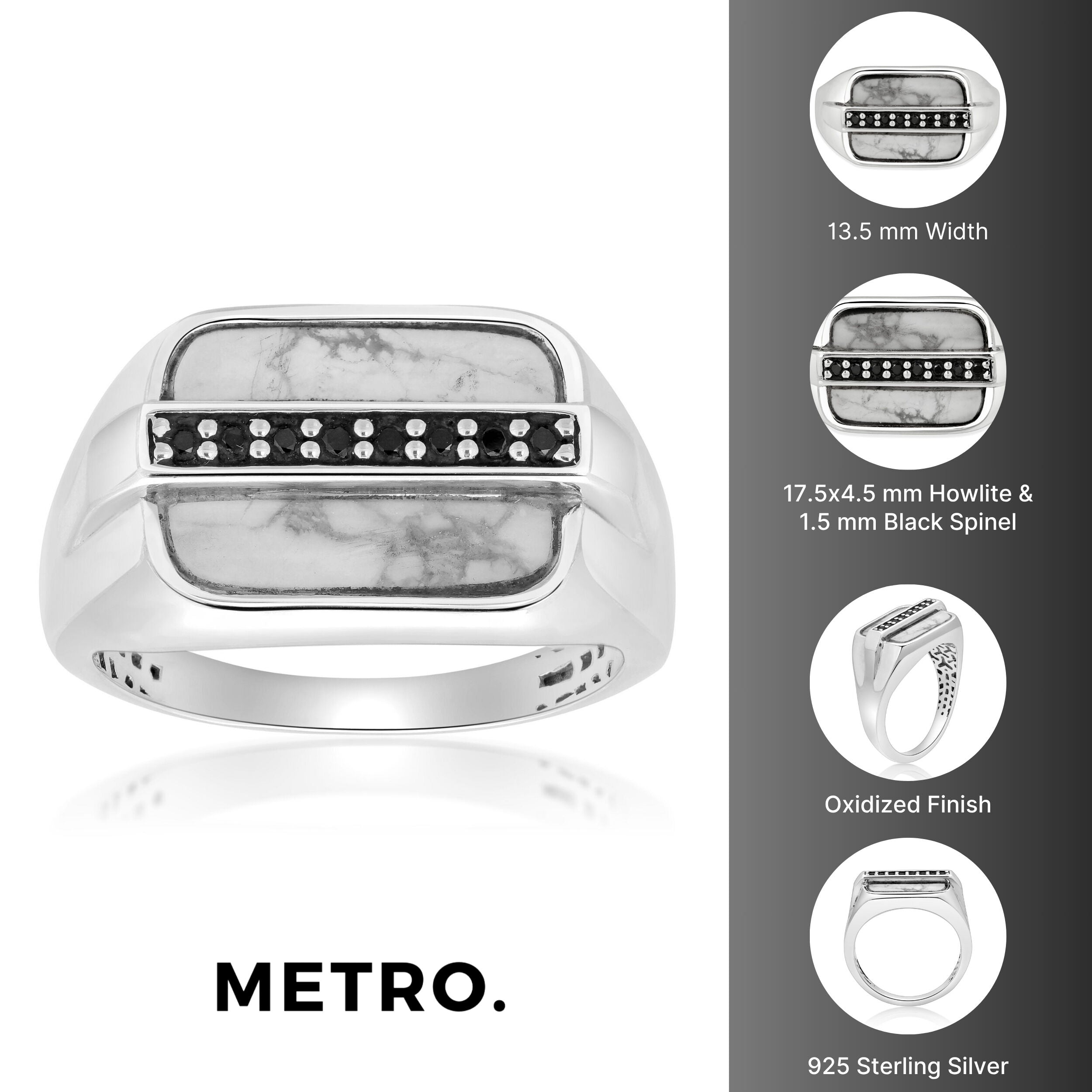 Men's Howlite and Black Spinel Ring in Sterling Silver