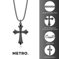Men's Black Spinel Gothic Cross Pendant in Sterling Silver