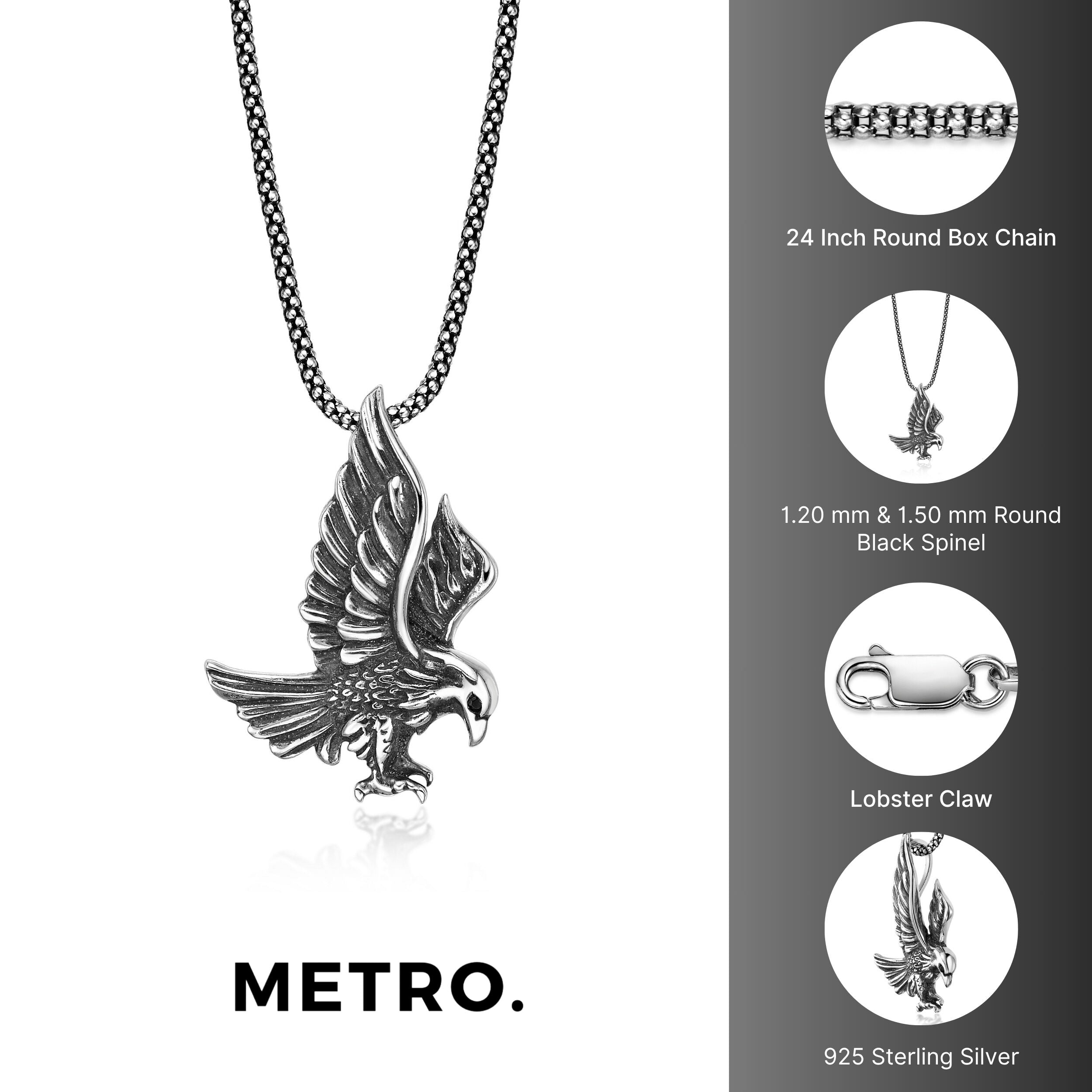 Black Spinel Eagle Pendant in Sterling Silver