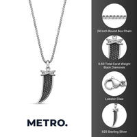 0.50 cttw Black Diamond Fang Pendant in Sterling Silver, 24"