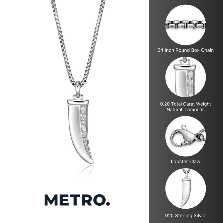 0.20 cttw Natural Diamond Fang Pendant in Sterling Silver, 24"