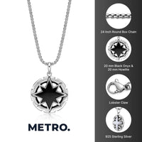 Reversible Black Onyx and Howlite Medallion Pendant in Sterling Silver, 24"