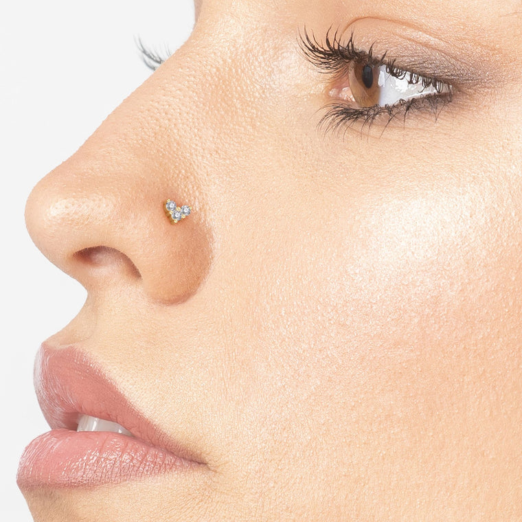14K Cubic Zirconia Heart Curved Nose Ring - 20G