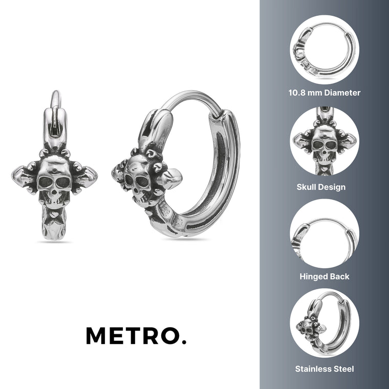 Skull Hoop Earring in Black Ion Plated Stainless Steel