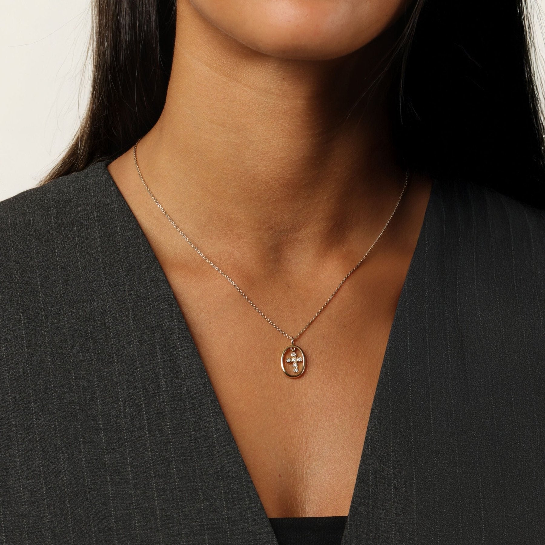 Oval Cross Pendant Necklace