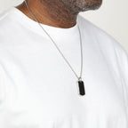 Men’s Black Agate Dog Tag Pendant in Stainless Steel