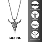 Men's Bull Pendant with Black Spinel in in Oxidized Sterling Silver
