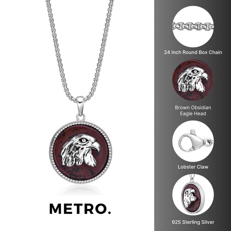 Round Eagle Pendant in Brown Obsidian and Serling Silver