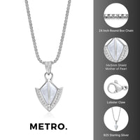 Men’s Mother of Pearl & Lab-Created White Sapphire Arrowhead Pendant in Sterling Silver