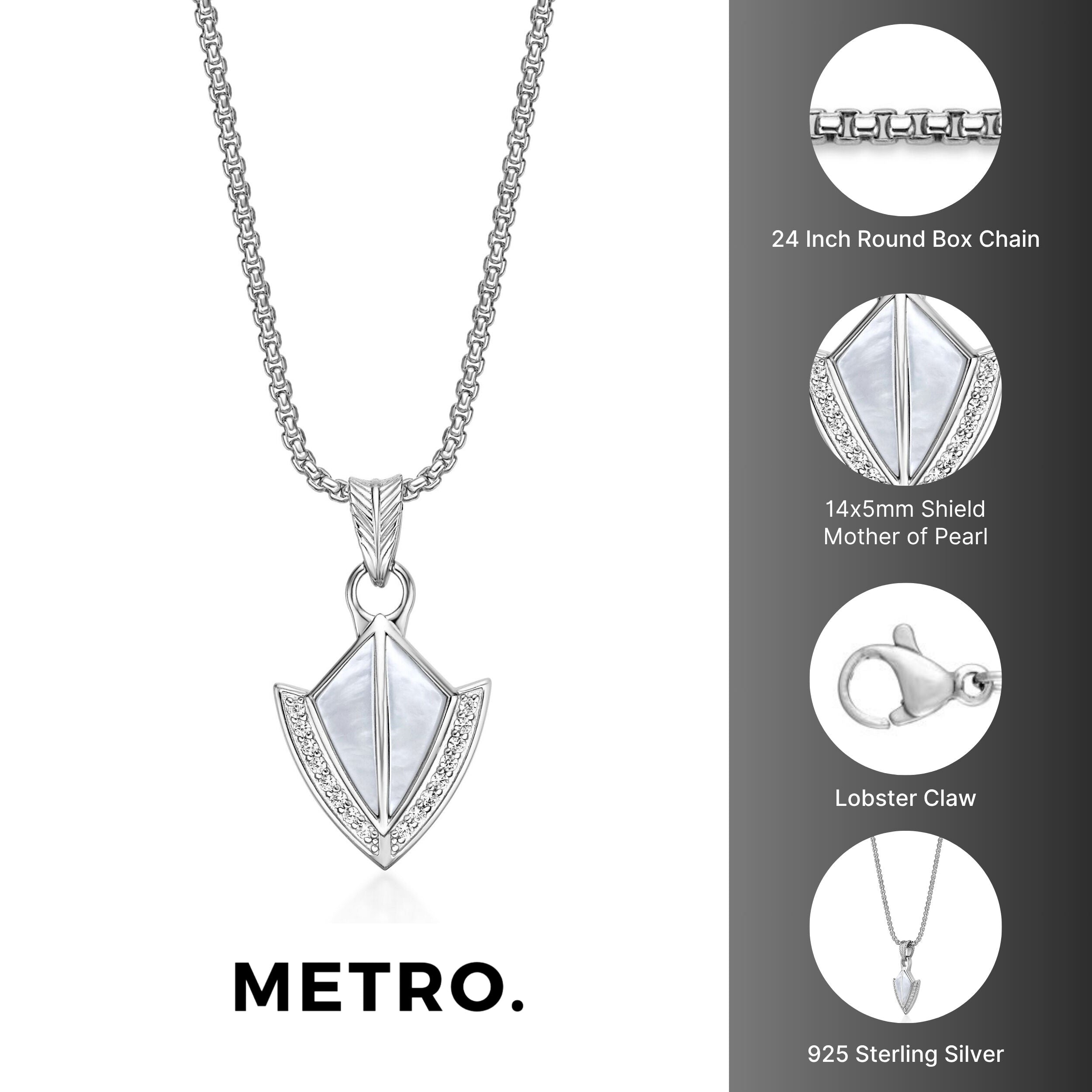 Men’s Mother of Pearl & Lab-Created White Sapphire Arrowhead Pendant in Sterling Silver