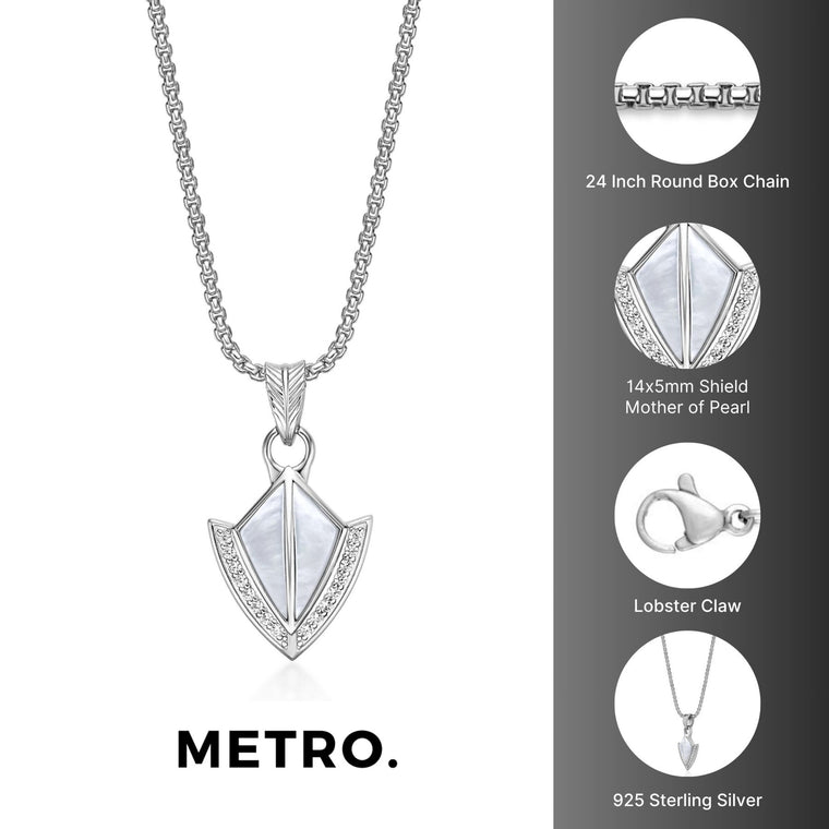 Men’s Mother of Pearl & Lab-Created White Sapphire Arrowhead Pendant in Sterling Silver
