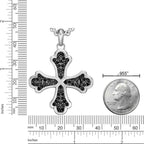 Men's Black Spinel Cross Pendant in Sterling Silver