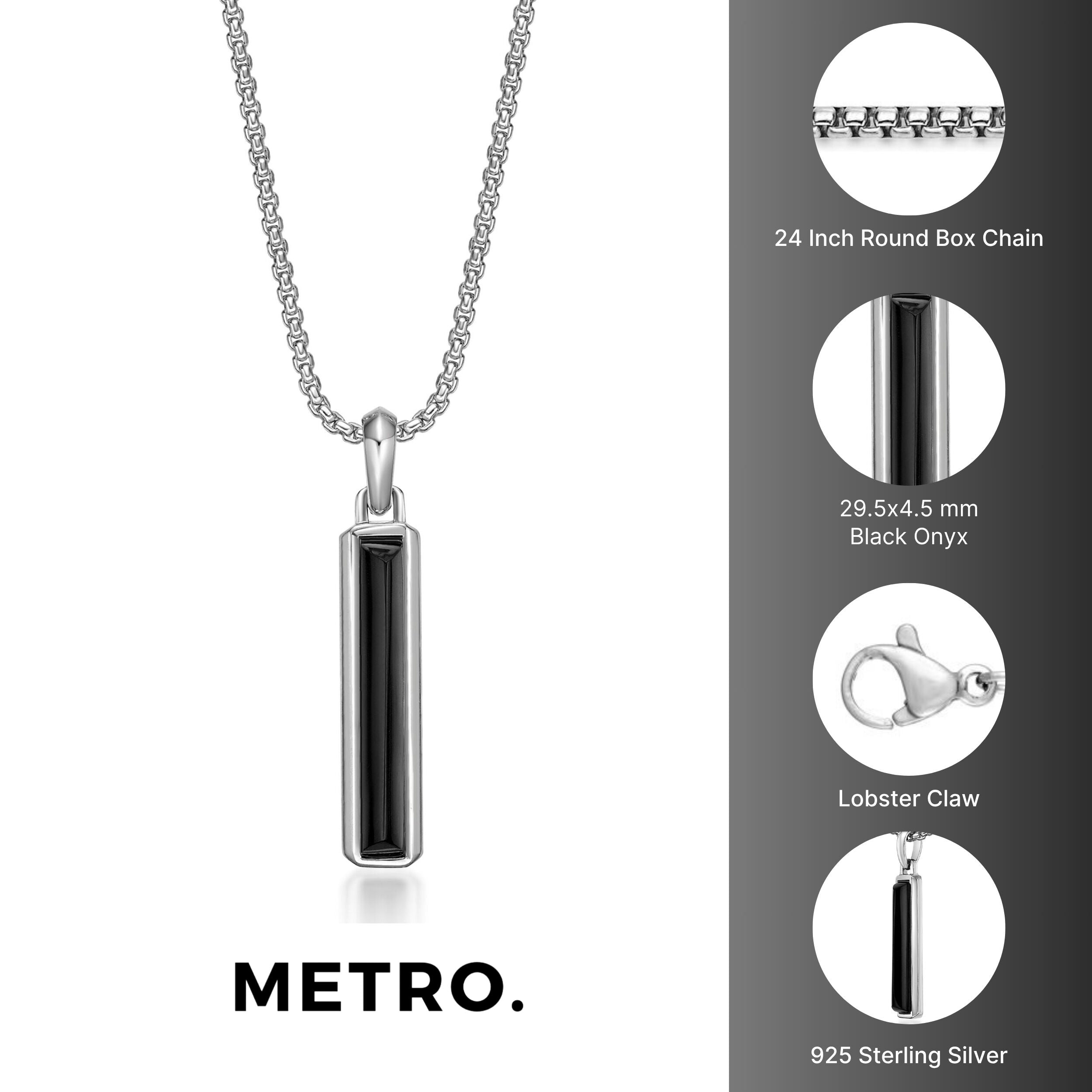 Men's Black Onyx  Pendant in Sterling Silver