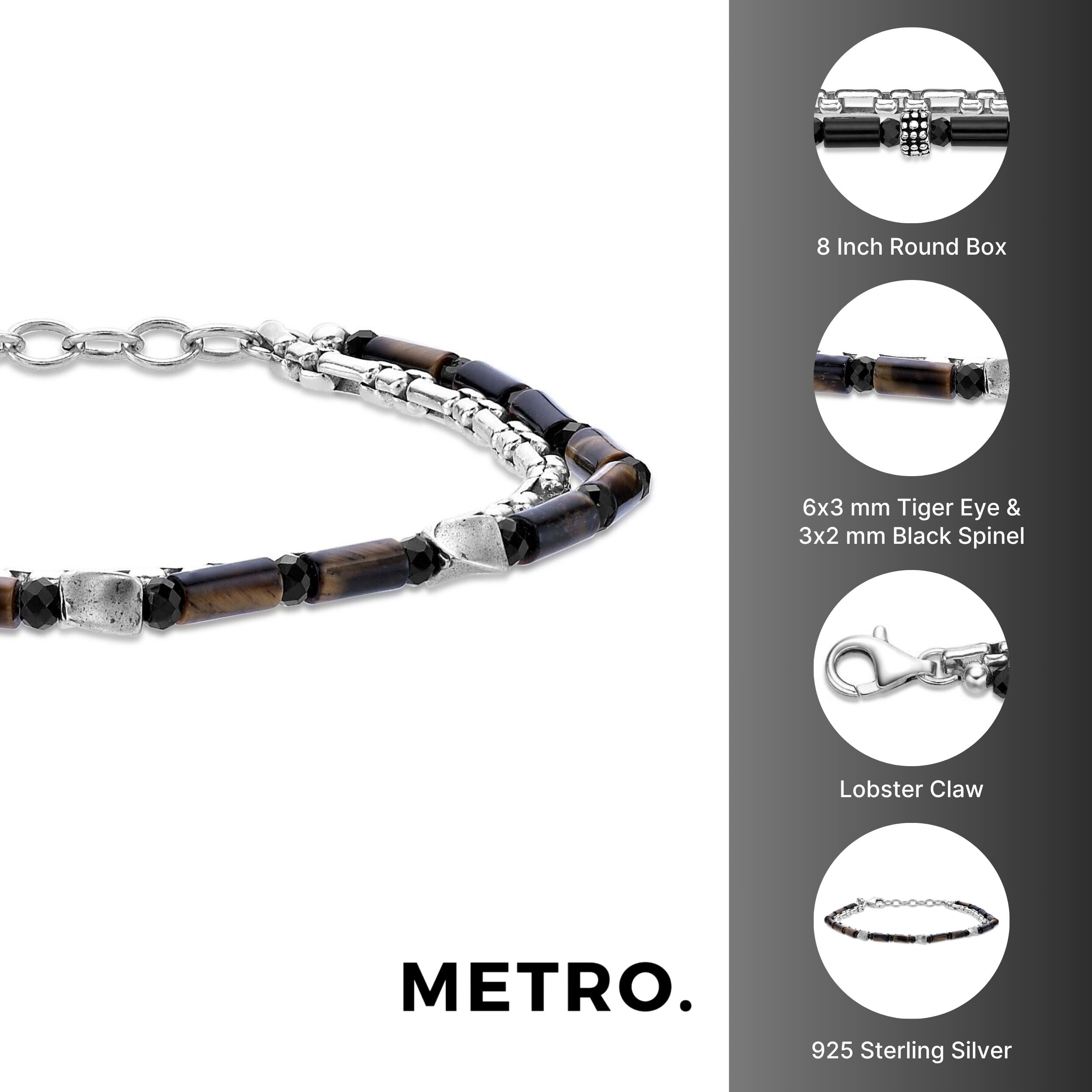 Men's Tiger Eye and Black Spinel Bracelet in Sterling Silver