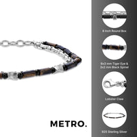 Men's Tiger Eye and Black Spinel Bracelet in Sterling Silver