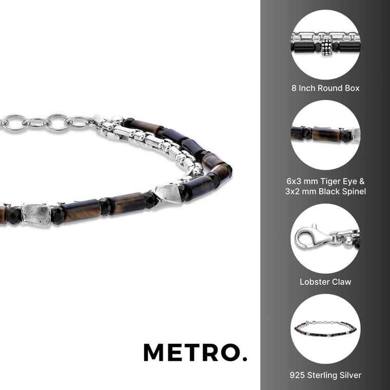 Men's Tiger Eye and Black Spinel Bracelet in Sterling Silver