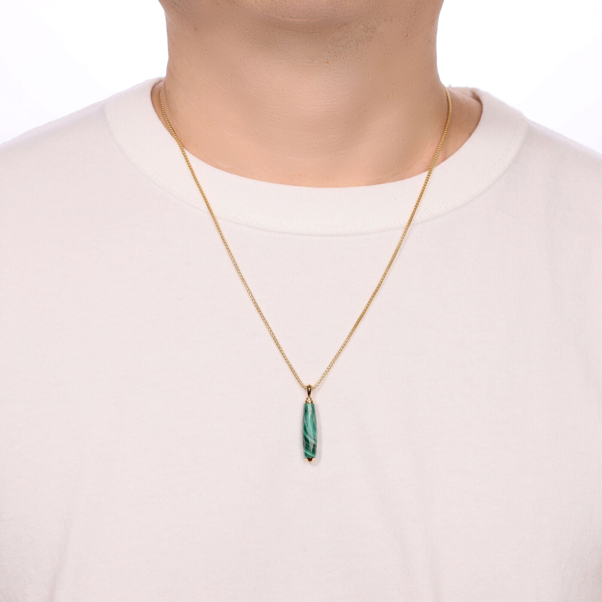Men's Malachite Pendant in Yellow Gold Plated Sterling Silver