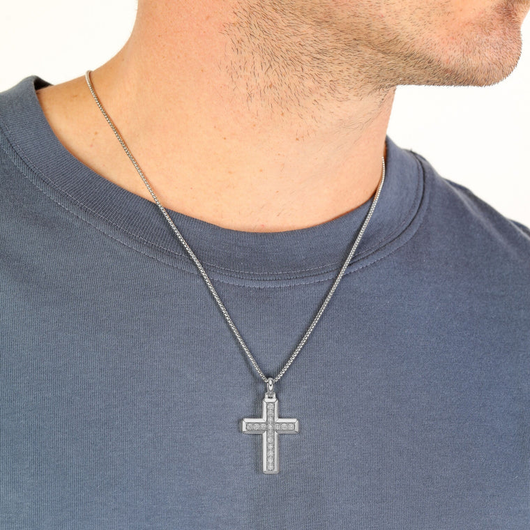 Domed Beveled Pendant in Sterling Silver