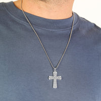 Men's Lab Grown Diamond Cross Pendant in Sterling Silver (1/2 ct. tw.)