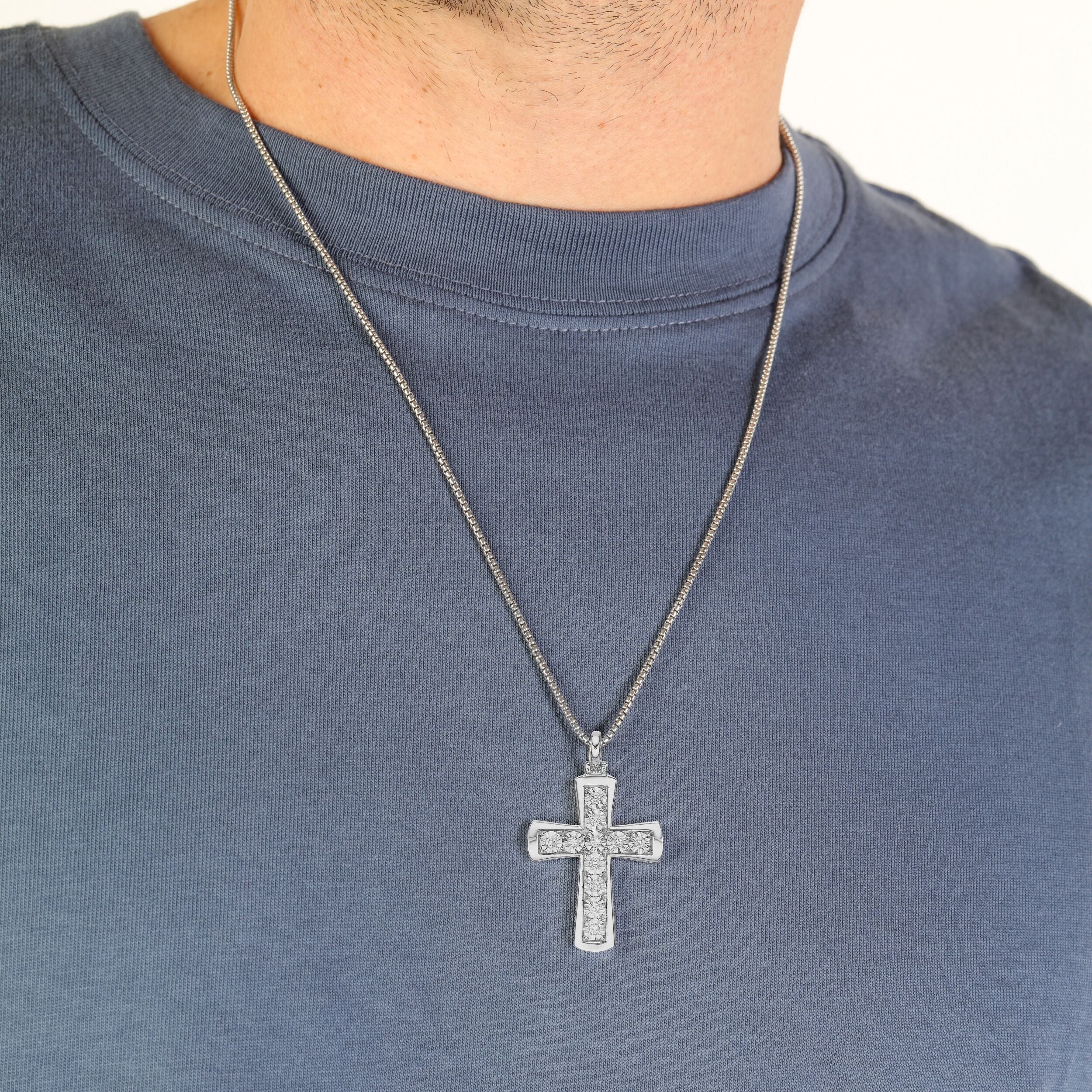Men's Lab Grown Diamond Cross Pendant in Sterling Silver (1/2 ct. tw.)