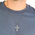 Men's Lab Grown Diamond Flared Cross Pendant in Sterling Silver (1/2 ct. tw.)
