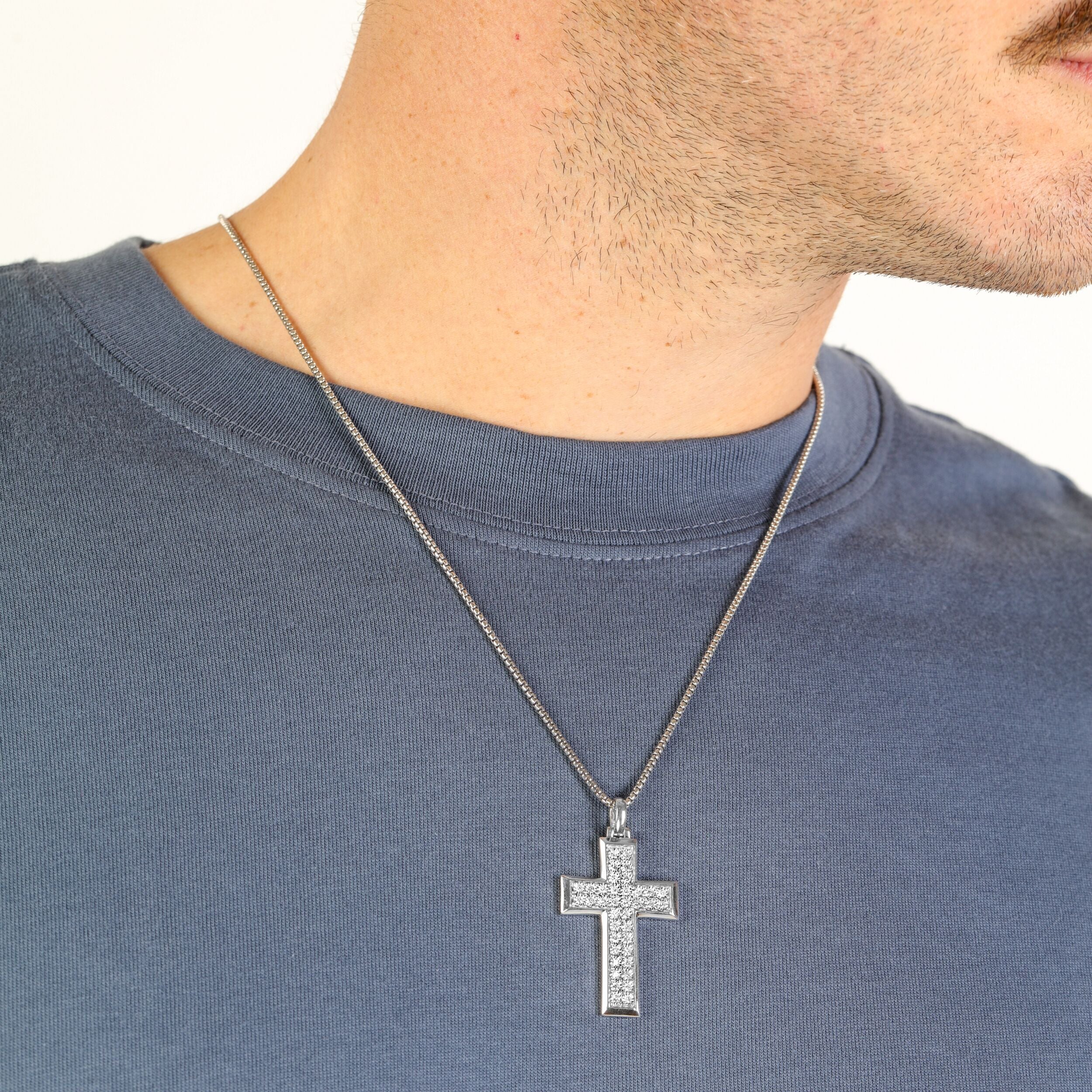 Men's Lab Grown Diamond Cross Pendant in Sterling Silver (1/2 ct. tw.)
