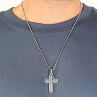 Men's Lab Grown Diamond Cross Pendant in Sterling Silver (1/2 ct. tw.)
