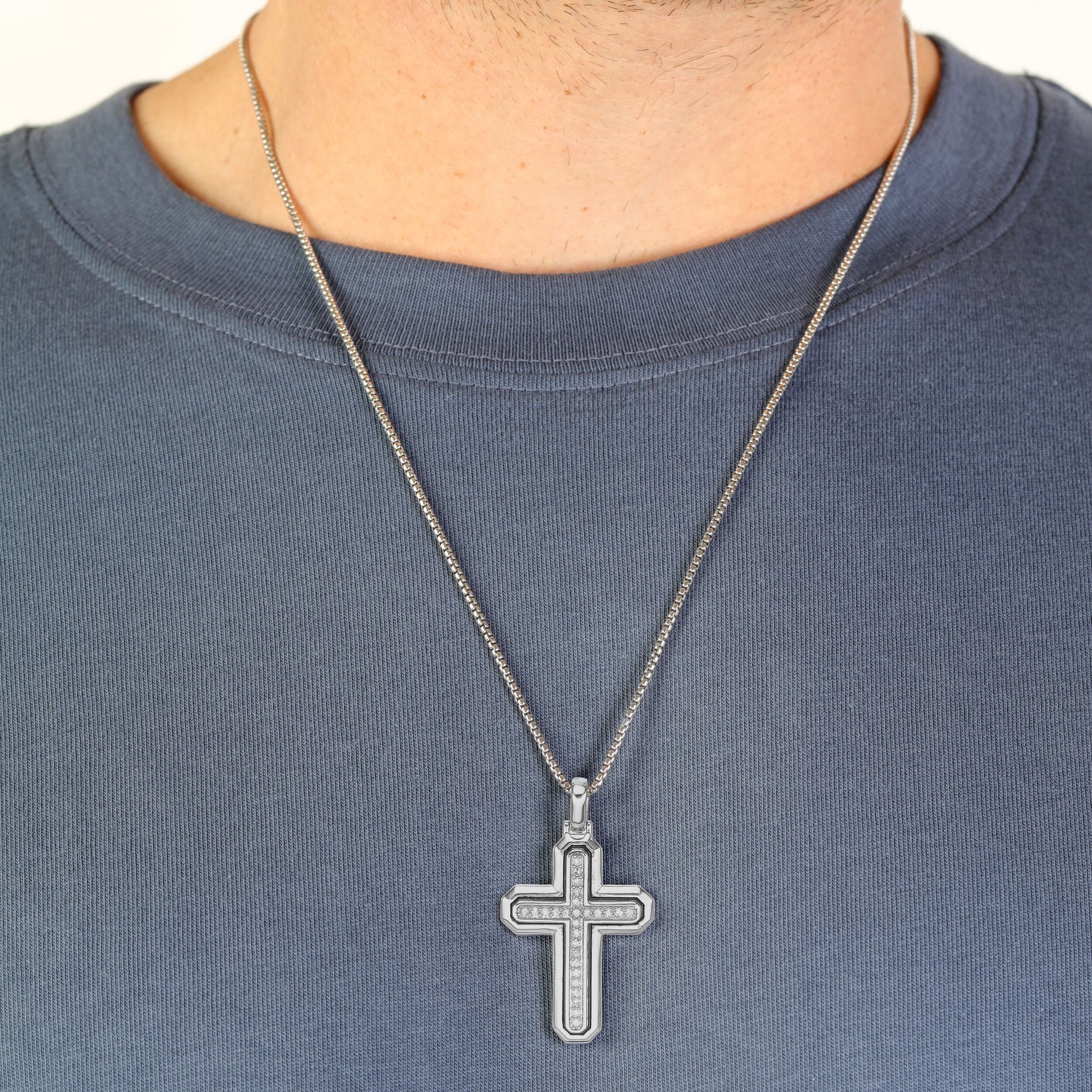 Men's Lab Grown Diamond Cross Pendant in Sterling Silver (1/2 ct. tw.)