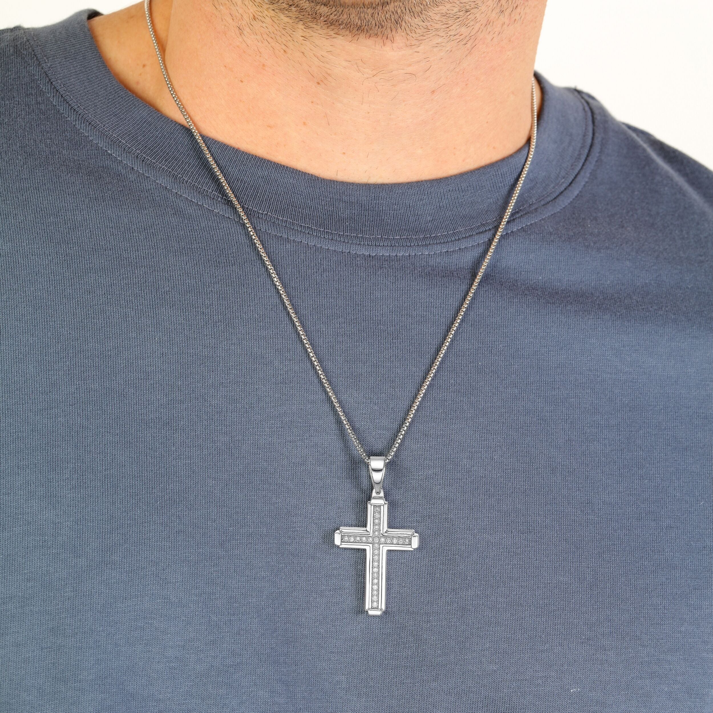 Men's Lab Grown Diamond Cross Pendant in Sterling Silver (1 ct. tw.)