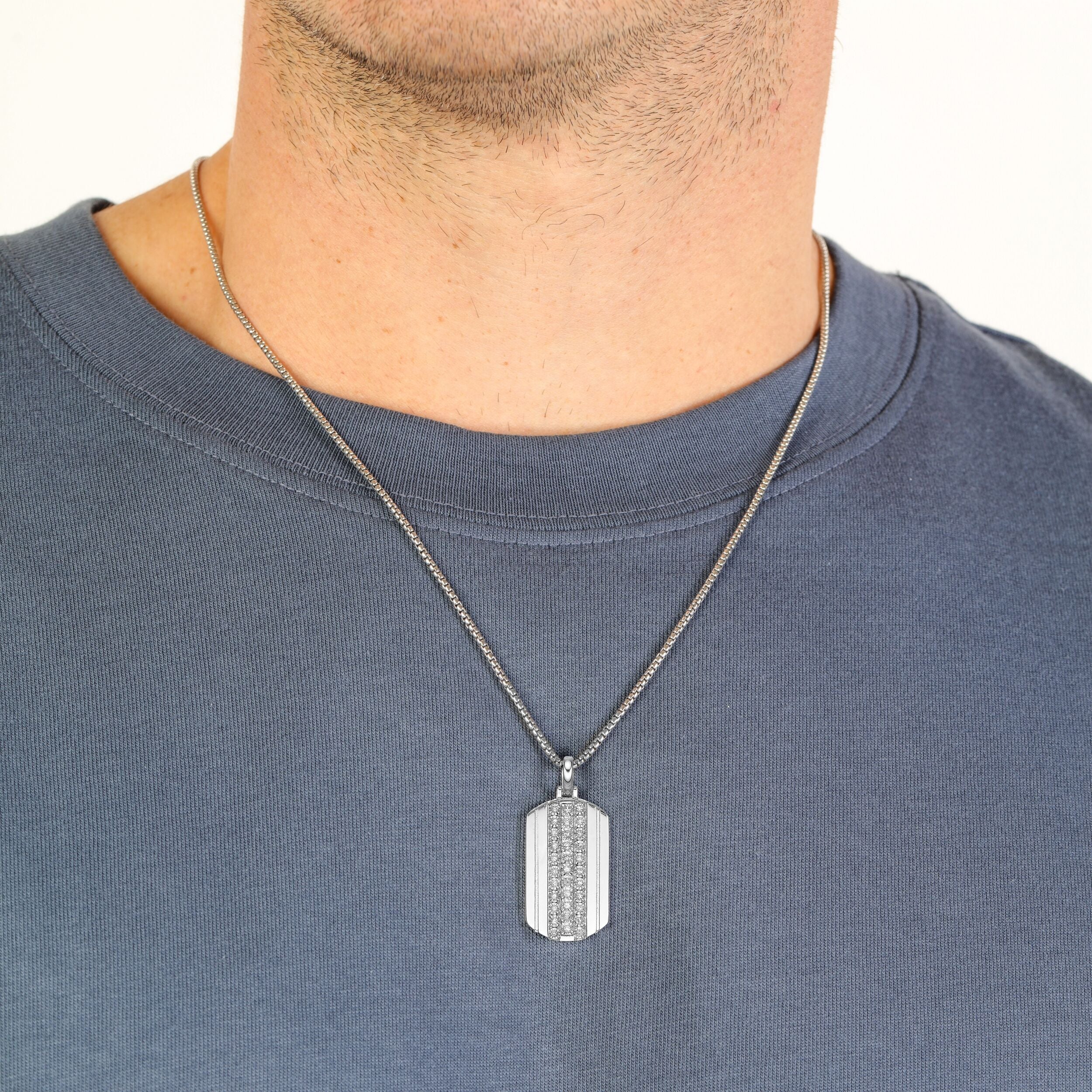Men's Lab Grown Diamond Dog Tag Pendant in Sterling Silver (1/3 ct. tw.)