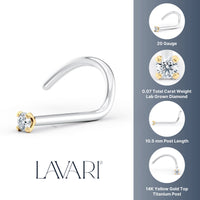 Titanium Diamond Curved Nose Ring with 14K Gold - 20G