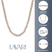 Peach Pearl Necklace with Sterling Silver, 16"