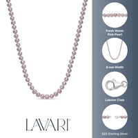 Pink Pearl Necklace with Sterling Silver, 16"