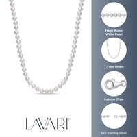 White Pearl Necklace with Sterling Silver, 16"