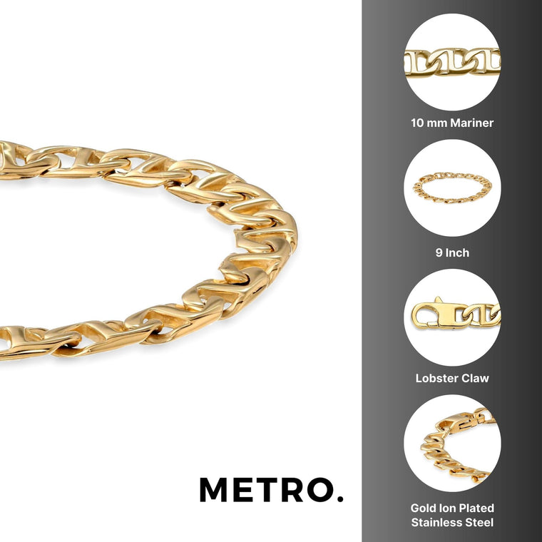 Men's 10MM Mariner Chain Bracelet in Stainless Steel, 9"